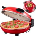 Pizzaofen elektrisch mit 32 cm Pizzastein | 390°C | Pizzabackofen | Pizza-Backstation | Elektrischer Pizzagrill | Pizzabackmaschine | Timer | 5 Stufen | 1200 Watt | Pizza Bräter | Pizzaofenherd