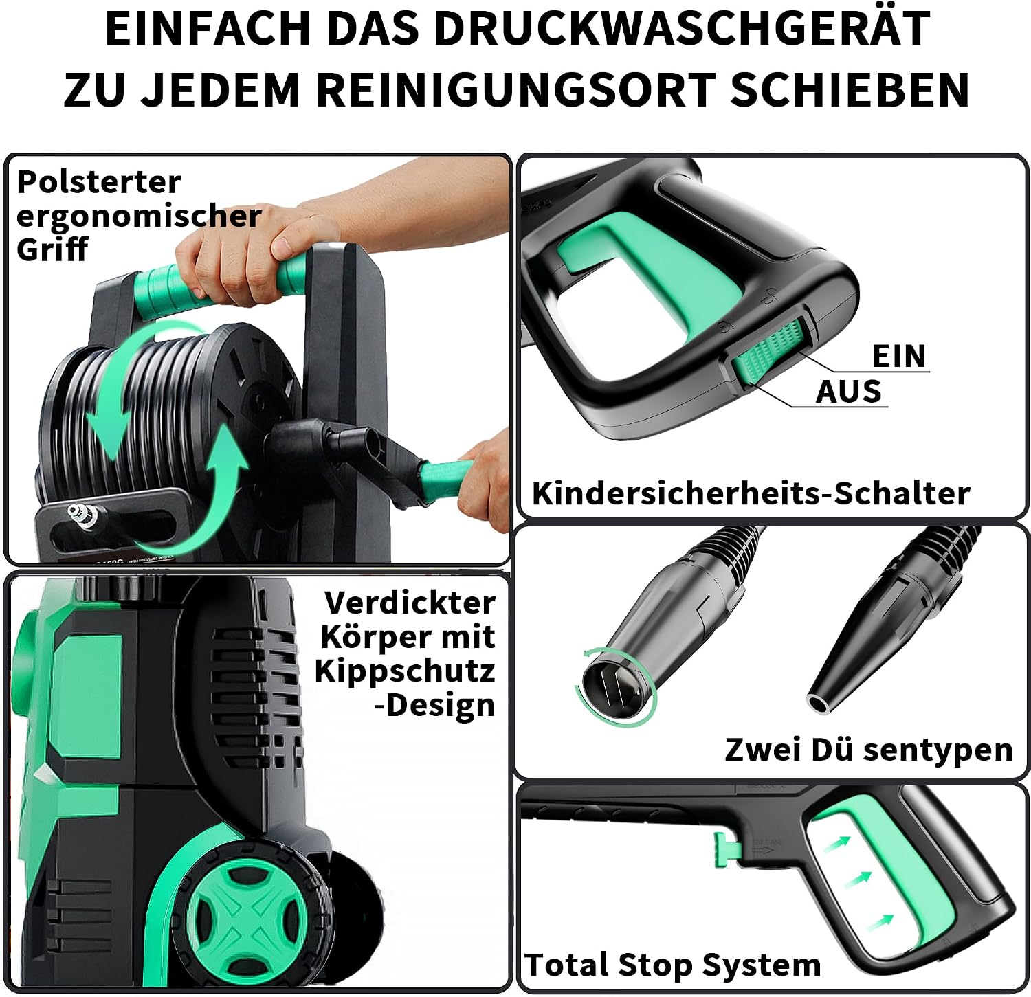 2026New Hochdruckreiniger Touchscreen 8-stufiger 200 Bar, 6-in-1-Düse, 90cm Gerätehöhe, Einstellbarer Druck 100-200bar, Fördermenge 280-500l/h, Flächenleistung 60m²/h, mit Schaumkanone Schlauchtrommel 5 2026New Hochdruckreiniger Touchscreen 8-stufiger 200 Bar, 6-in-1-Düse, 90cm Gerätehöhe, Einstellbarer Druck 100-200bar, Fördermenge 280-500l/h, Flächenleistung 60m²/h, mit Schaumkanone Schlauchtrommel – Bild 5