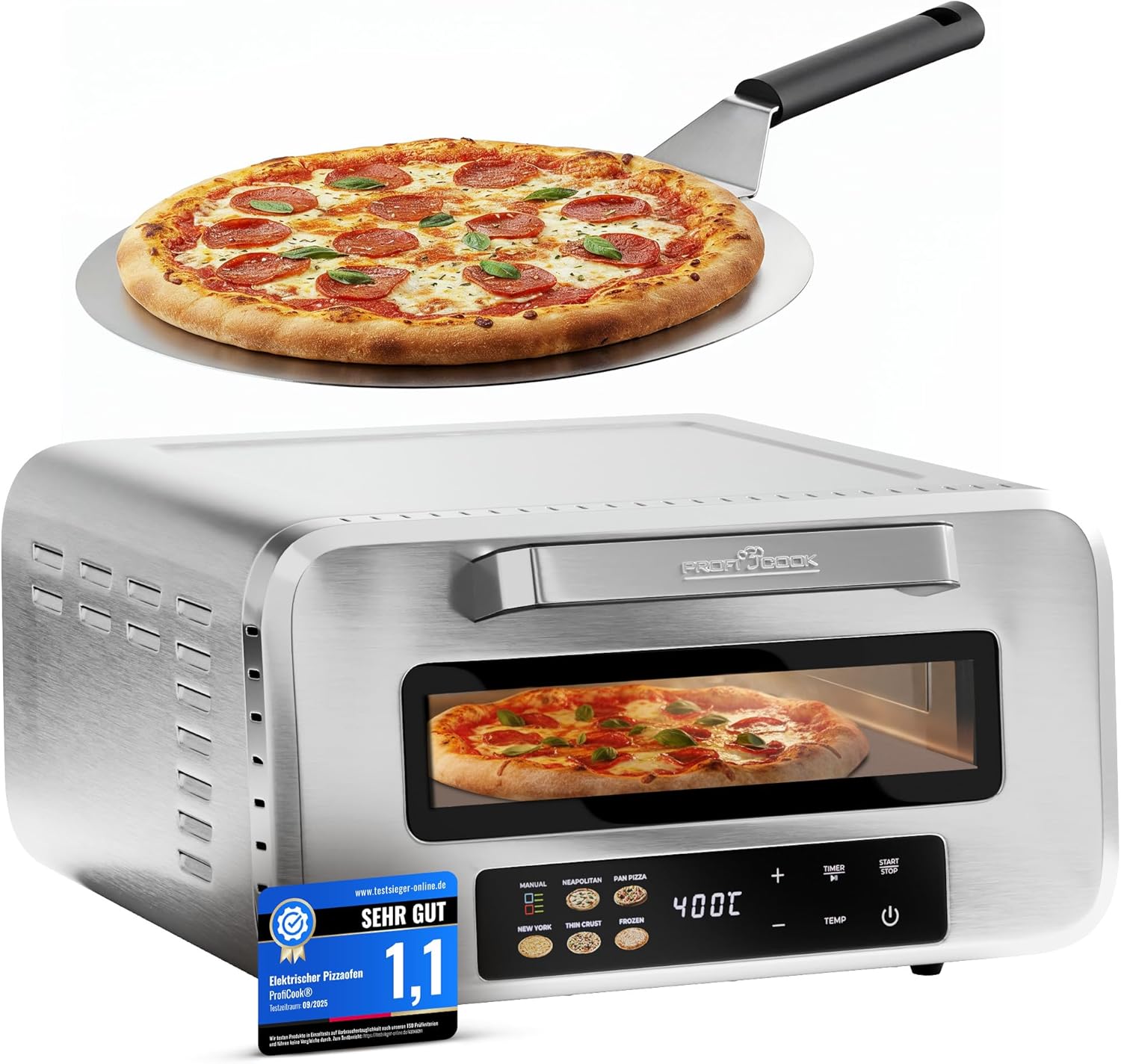 ProfiCook® Pizzaofen elektrisch | 400°C | echter Pizzastein | inkl. Pizzaheber | variable Zeit und Temperatureinstellung | Pizza Ofen Elektro | für Pizza in unter 5 min. | Pizzamaker | PC PO 1323 1 ProfiCook® Pizzaofen elektrisch | 400°C | echter Pizzastein | inkl. Pizzaheber | variable Zeit und Temperatureinstellung | Pizza Ofen Elektro | für Pizza in unter 5 min. | Pizzamaker | PC PO 1323