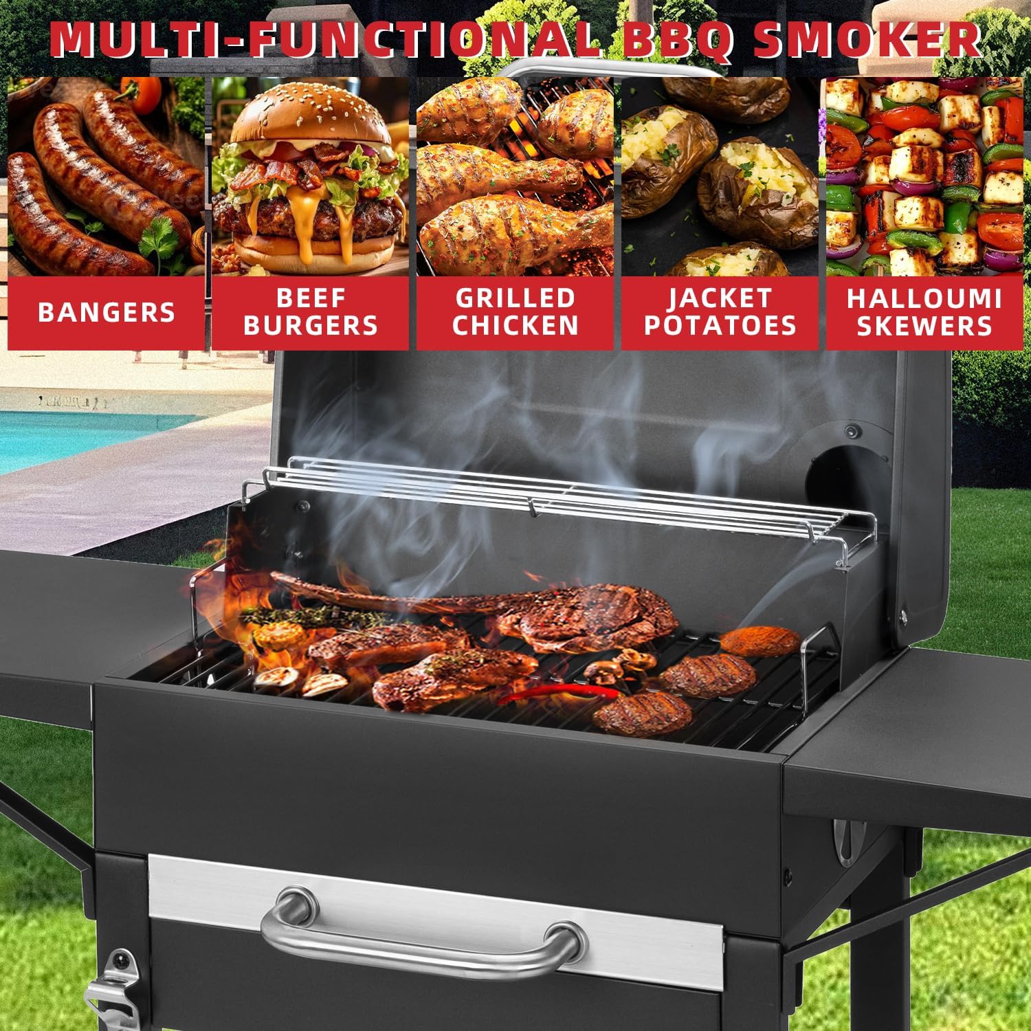 Holzkohlegrill mit Deckel Grill für Outdoor Garten, Camping BBQ & Smoker 5 Holzkohlegrill mit Deckel Grill für Outdoor Garten, Camping BBQ & Smoker – Bild 5