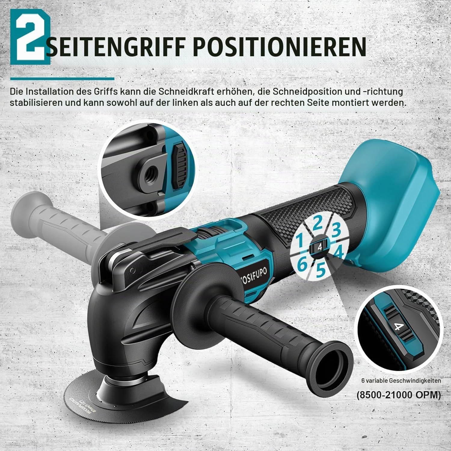 Multifunktionswerkzeug akku für Makita 18V Akku (Ohne Akku), Oszillationswerkzeug Akku mit 30 Zubehör, 20500 OPM 6 Einstellbare Geschwindigkeiten Multitool zum Entfernen, Schaben, Schneiden 4 Multifunktionswerkzeug akku für Makita 18V Akku (Ohne Akku), Oszillationswerkzeug Akku mit 30 Zubehör, 20500 OPM 6 Einstellbare Geschwindigkeiten Multitool zum Entfernen, Schaben, Schneiden – Bild 4