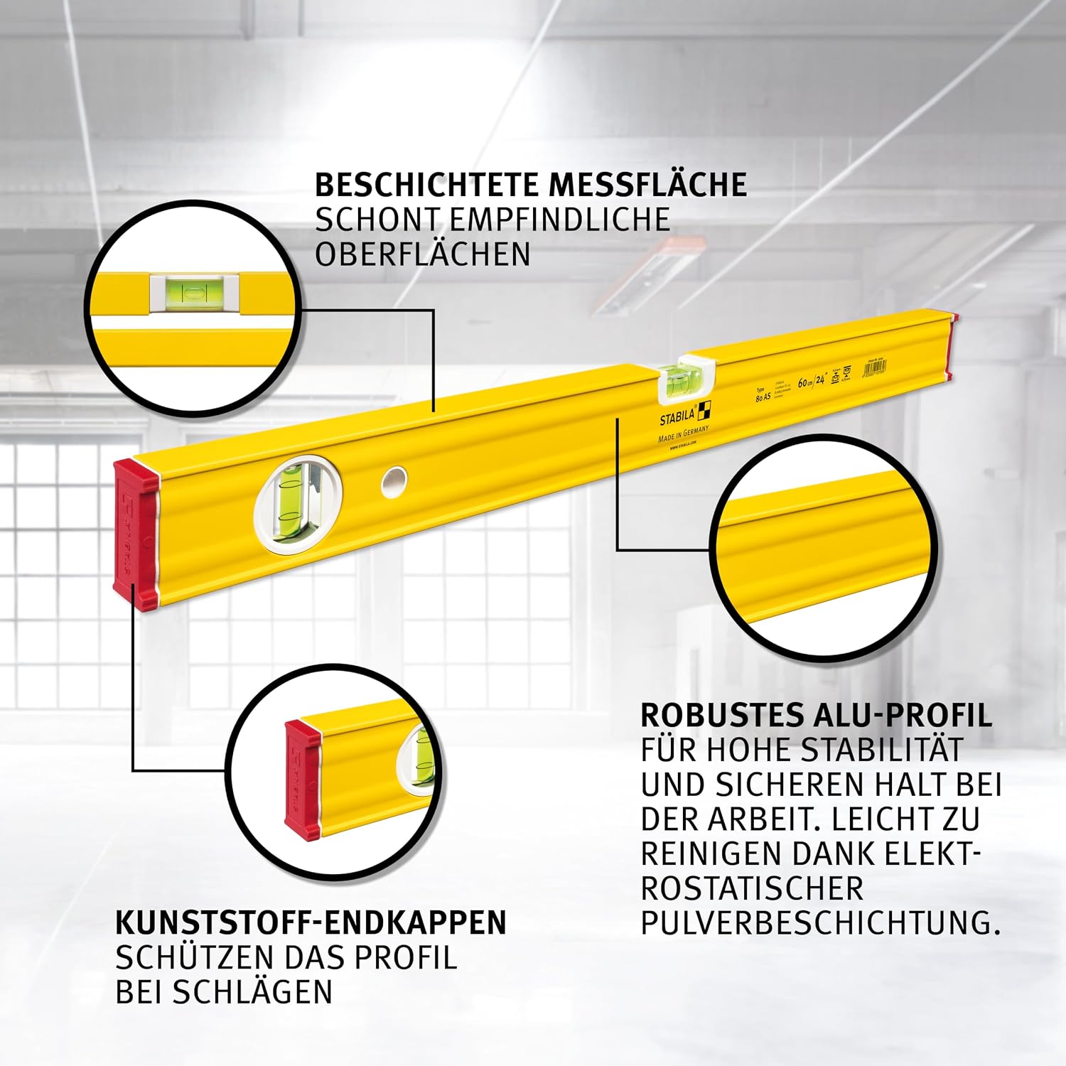 STABILA Wasserwaage Type 80 AS, 30 cm, verstärktes Alu-Profil, 1 Horizontal-1 Vertikal-Libelle, integrierte Rutsch-Stopper, Made in Germany 3 STABILA Wasserwaage Type 80 AS, 30 cm, verstärktes Alu-Profil, 1 Horizontal-1 Vertikal-Libelle, integrierte Rutsch-Stopper, Made in Germany – Bild 3