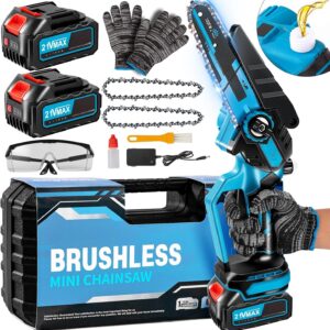 6 Zoll Mini Kettensäge mit Akku,Kettensäge mit 2 * 4000mAh Akku, 1000W Bürstenloser Motor, Öler & Kettens,HandKettensäge für Gartenscheren Astschere Holzschneiden, Geschenke für Männer, Frauen