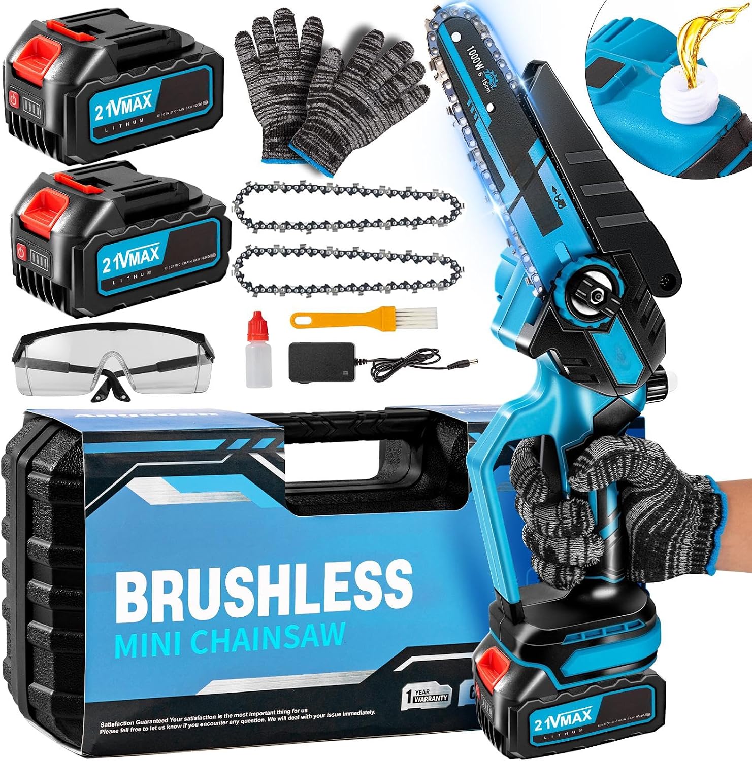 6 Zoll Mini Kettensäge mit Akku,Kettensäge mit 2 * 4000mAh Akku, 1000W Bürstenloser Motor, Öler & Kettens,HandKettensäge für Gartenscheren Astschere Holzschneiden, Geschenke für Männer, Frauen 1 6 Zoll Mini Kettensäge mit Akku,Kettensäge mit 2 * 4000mAh Akku, 1000W Bürstenloser Motor, Öler & Kettens,HandKettensäge für Gartenscheren Astschere Holzschneiden, Geschenke für Männer, Frauen