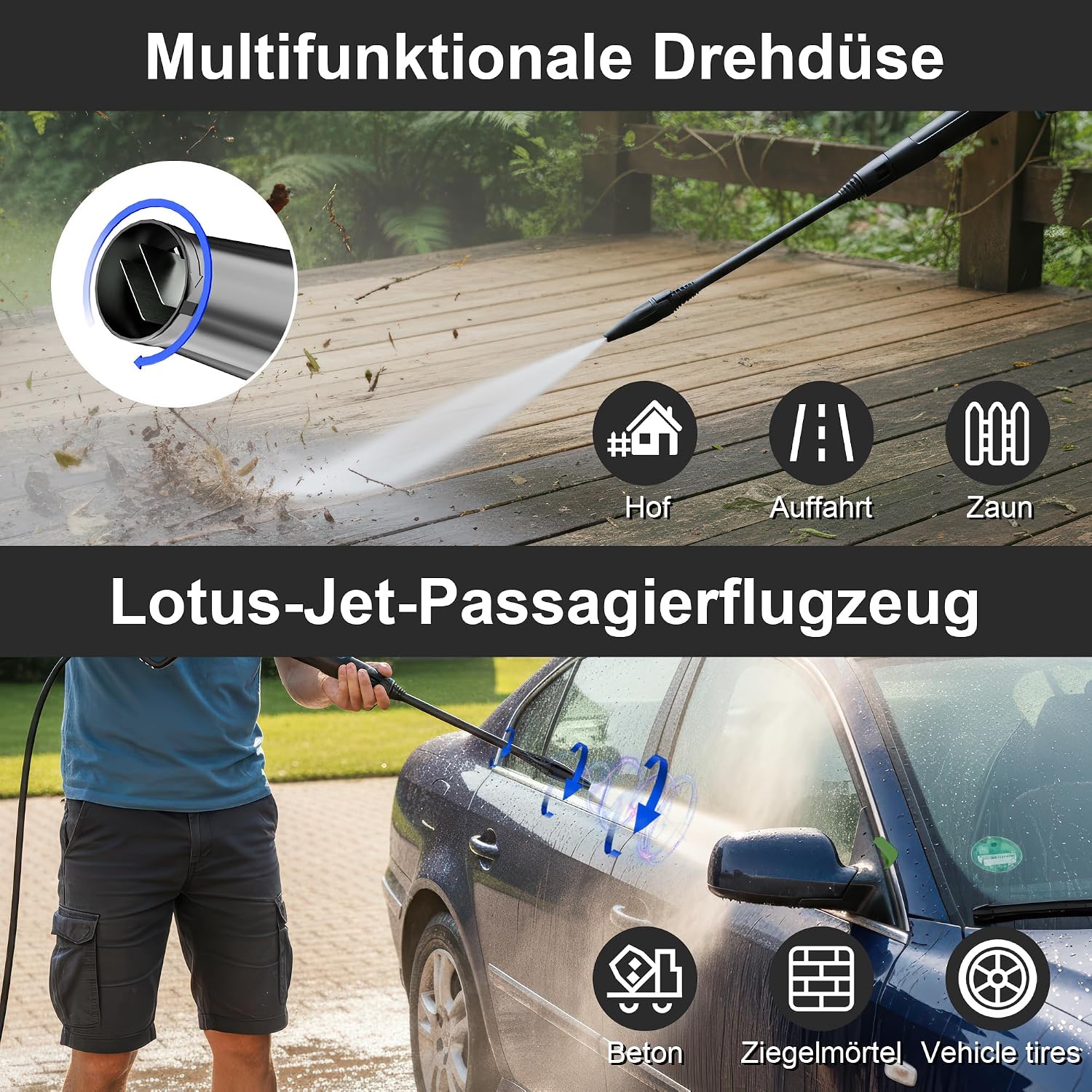 LANCHEZ Hochdruckreiniger 180 bar max Druck, Fördermenge 480 l/h, 7-in-1-Zubehör Kit (500ml Schaumsprüher, Schnellkupplungen, Schnellanschlussdüsen, Terrassenbürste) für Auto, Terrasse, Blau 4 LANCHEZ Hochdruckreiniger 180 bar max Druck, Fördermenge 480 l/h, 7-in-1-Zubehör Kit (500ml Schaumsprüher, Schnellkupplungen, Schnellanschlussdüsen, Terrassenbürste) für Auto, Terrasse, Blau – Bild 4
