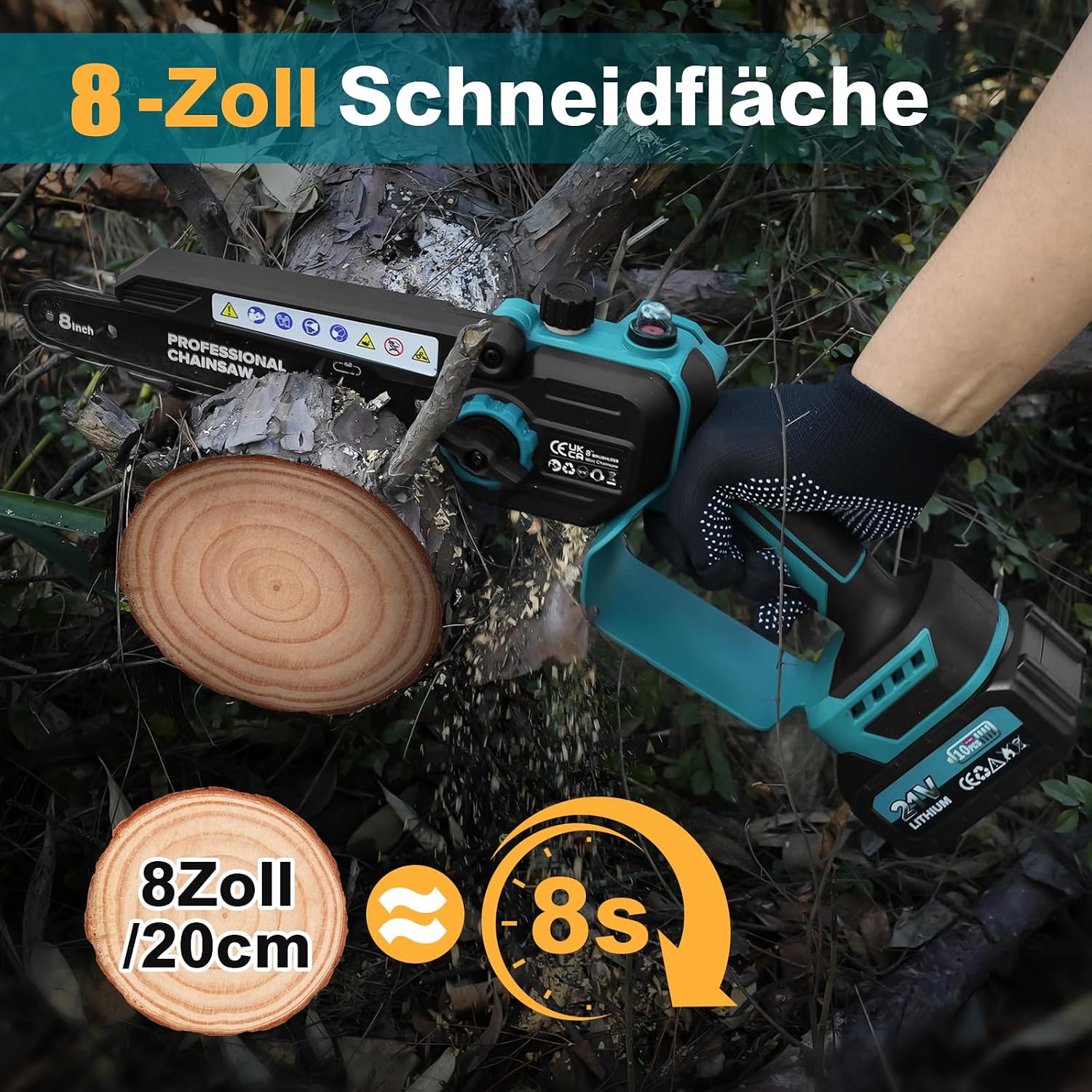 2-in-1 Mini Kettensäge 8 Zoll mit Teleskopstange, 1200W Bürstenlose Teleskop Kettensäge mit 2 Akku, 50ml Öltank, Arbeitsreichweite 4M 3 2-in-1 Mini Kettensäge 8 Zoll mit Teleskopstange, 1200W Bürstenlose Teleskop Kettensäge mit 2 Akku, 50ml Öltank, Arbeitsreichweite 4M – Bild 3