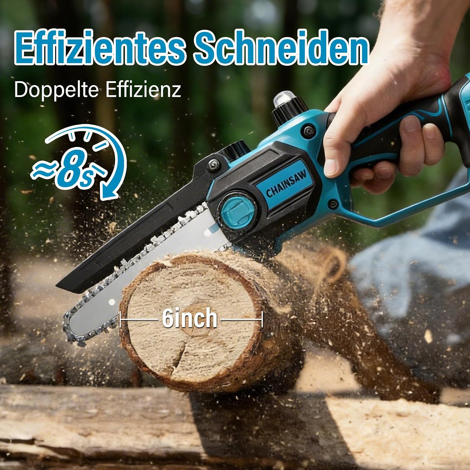 Mini Kettensäge mit Akku 2x4000mAh 6 Zoll, Handkettensäge Akku Bürstenloser Motor, Astsäge Akku mit Automatischer Öler, für Garten Baumschnitt Schere und Schneiden 4 Mini Kettensäge mit Akku 2x4000mAh 6 Zoll, Handkettensäge Akku Bürstenloser Motor, Astsäge Akku mit Automatischer Öler, für Garten Baumschnitt Schere und Schneiden – Bild 4