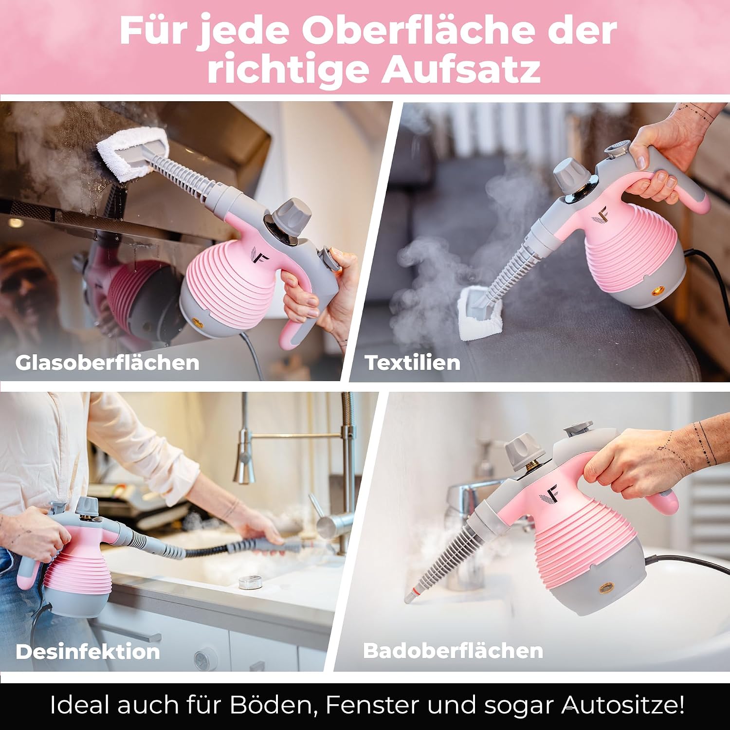 Neighbour's Friend® Handdampfreiniger in Rosa – Leistungsstarkes Dampfreiniger Handgerät I Dampfente mit 350ml Tank, Dampfregulierung & Aufsätzen für Haushalt, Fenster, Polstermöbel & mehr 5 Neighbour's Friend® Handdampfreiniger in Rosa – Leistungsstarkes Dampfreiniger Handgerät I Dampfente mit 350ml Tank, Dampfregulierung & Aufsätzen für Haushalt, Fenster, Polstermöbel & mehr – Bild 5