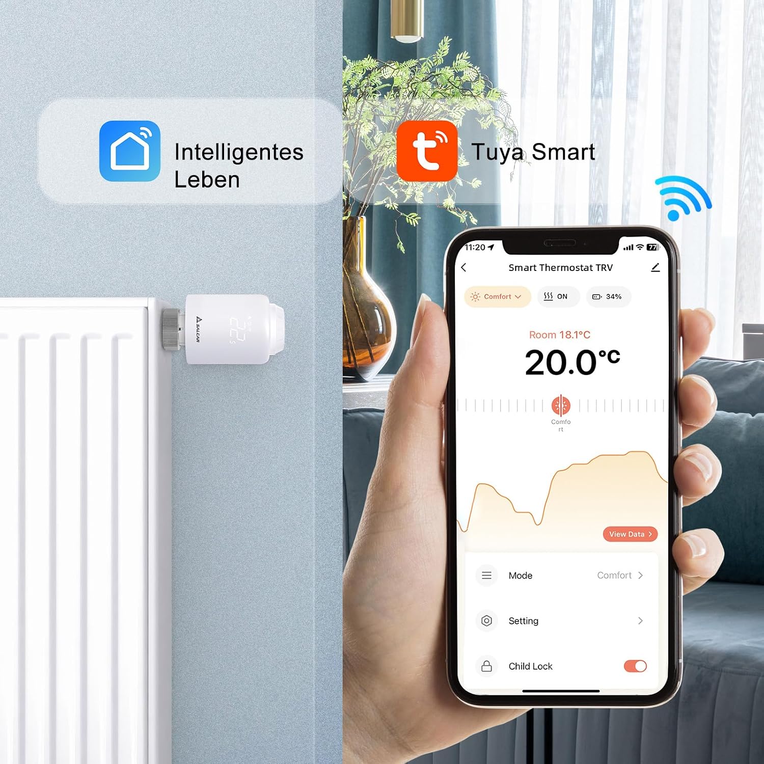 SALCAR Smartes Heizkörperthermostat WiFi TRV603 Thermostat Heizung Kompatibel mit Amazon Alexa & Google Assistant Programmierbar Heizungsthermostat Tuya Smartes Heizkörper kein Gateway erforderlich 3 SALCAR Smartes Heizkörperthermostat WiFi TRV603 Thermostat Heizung Kompatibel mit Amazon Alexa & Google Assistant Programmierbar Heizungsthermostat Tuya Smartes Heizkörper kein Gateway erforderlich – Bild 3