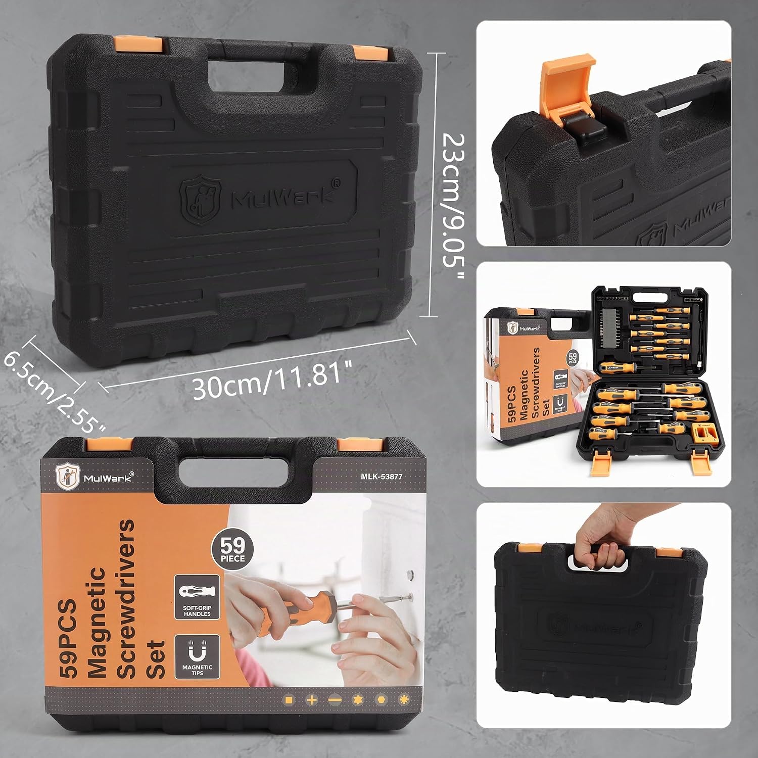 MulWark Magnetisches Schraubendreher-Set, 59-teilig, Chrom-Vanadium-Stahl, ergonomisches Design, Gummigriff, Schraubendreher-Set mit Koffer, Schlitz, Phillips, Sechskant, Pozidriv, Torx und Präzision, 2 MulWark Magnetisches Schraubendreher-Set, 59-teilig, Chrom-Vanadium-Stahl, ergonomisches Design, Gummigriff, Schraubendreher-Set mit Koffer, Schlitz, Phillips, Sechskant, Pozidriv, Torx und Präzision, – Bild 2