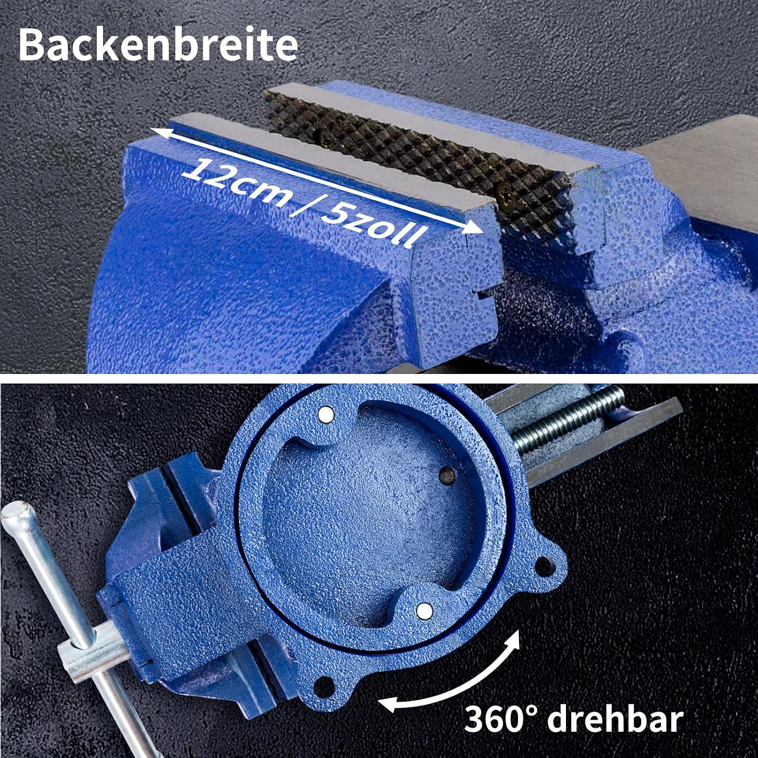 HYCHIKA Schraubstock 360° Drehbar, 125 mm Spannweite, Hochwertige Stahlbacken, Gusseisen Tischschraubstock, Handschraubstöcke klemmbar für Holzbearbeitung Metallbearbeitung Bohren 2 HYCHIKA Schraubstock 360° Drehbar, 125 mm Spannweite, Hochwertige Stahlbacken, Gusseisen Tischschraubstock, Handschraubstöcke klemmbar für Holzbearbeitung Metallbearbeitung Bohren – Bild 2