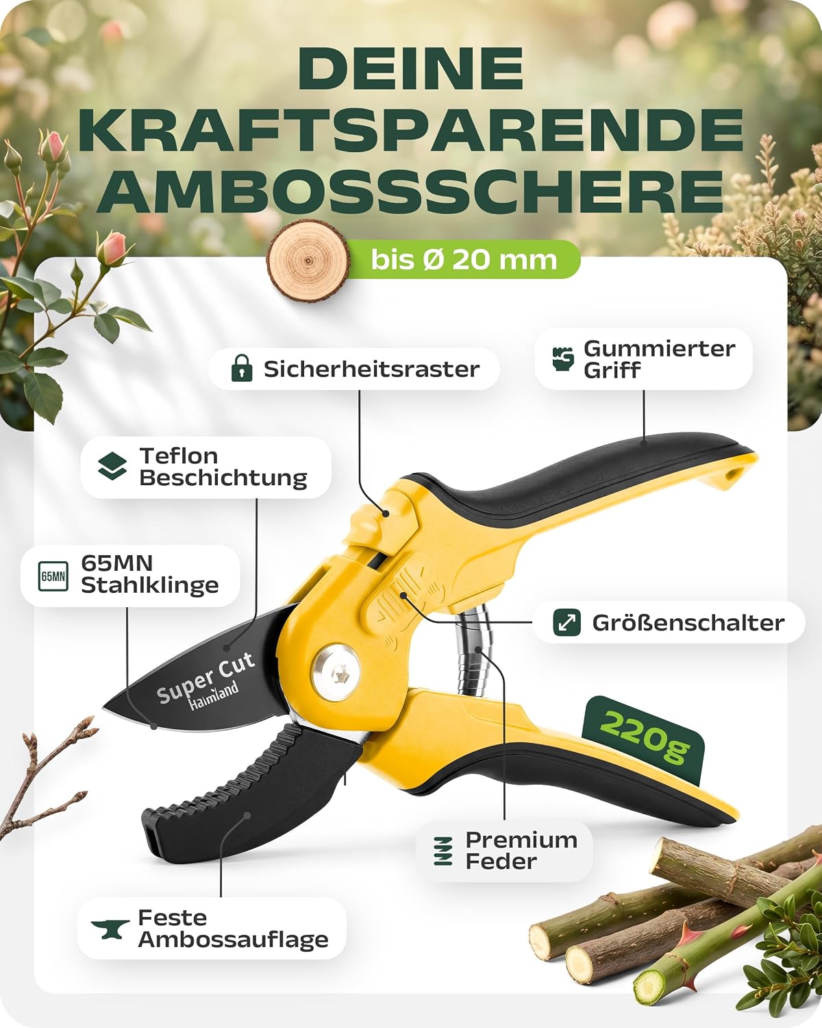 halmland® Profi-Gartenschere | Kraftsparende Astschere mit Amboss 4 halmland® Profi-Gartenschere | Kraftsparende Astschere mit Amboss – Bild 4