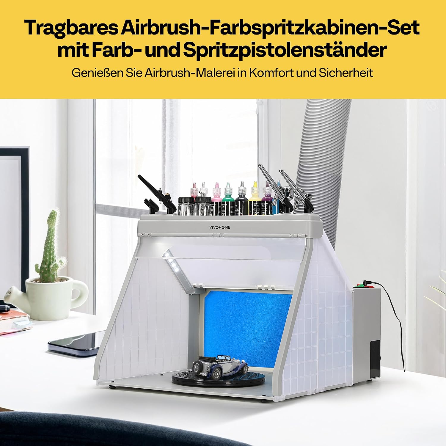 VIVOHOME Airbrush Absauganlage mit 3 LED, Spritzpistolen Ständer, Grau 2 VIVOHOME Airbrush Absauganlage mit 3 LED, Spritzpistolen Ständer, Grau – Bild 2
