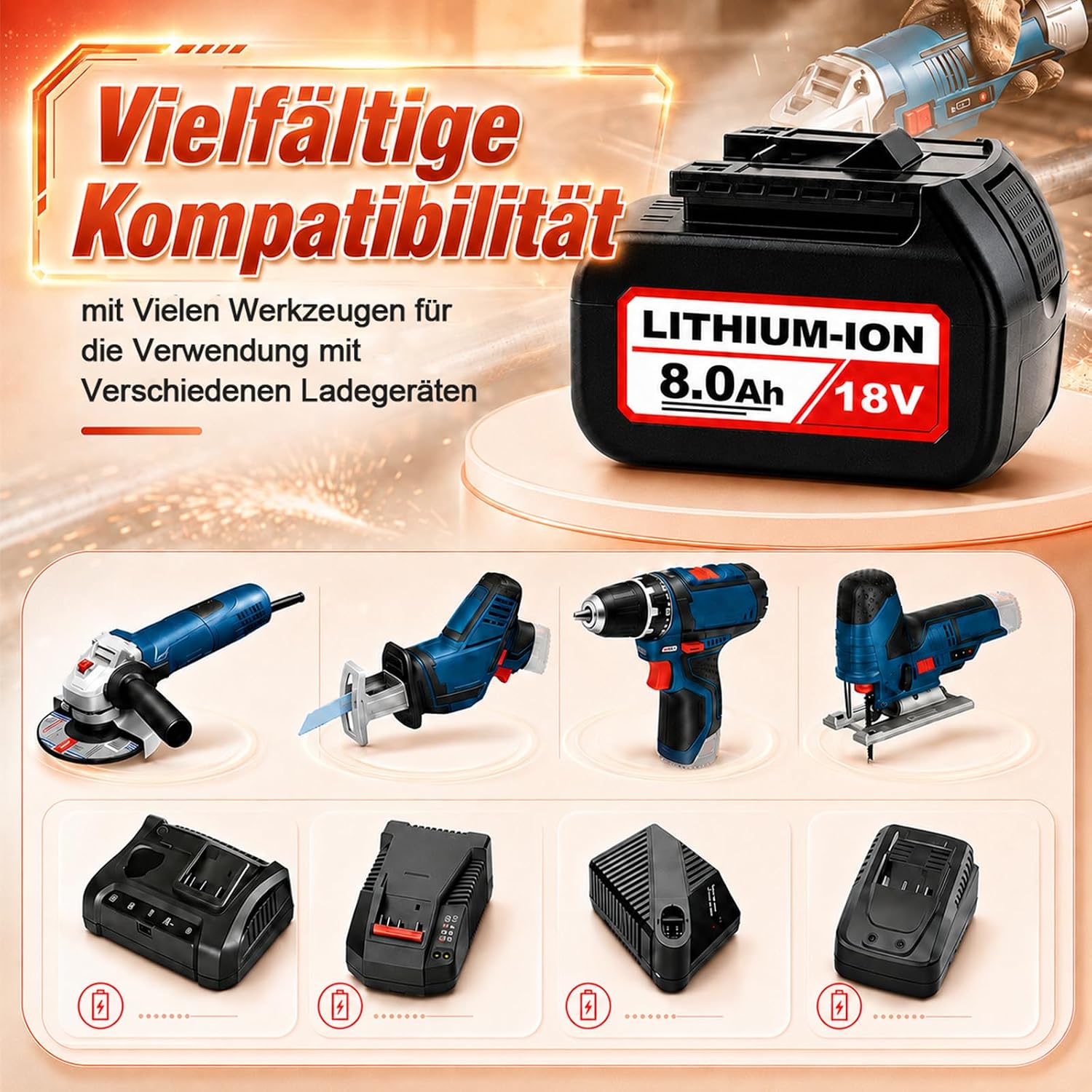 Cafonil 4X 8.0Ah Li-Ion Akku für Bosch 18V, Ersatzakku für Bosch BAT618 5 Cafonil 4X 8.0Ah Li-Ion Akku für Bosch 18V, Ersatzakku für Bosch BAT618 – Bild 5
