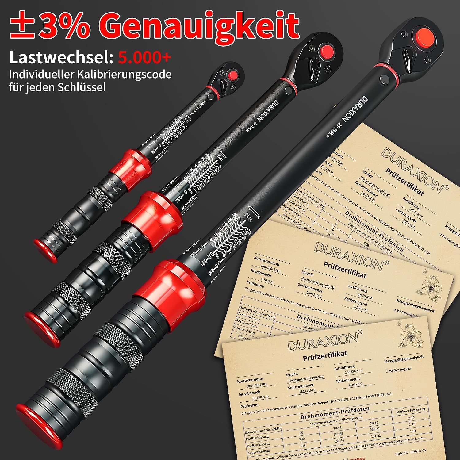 9-tlg Drehmomentschlüssel Set 1/2,3/8,1/4", 20-230,5-70,1-26Nm 4 9-tlg Drehmomentschlüssel Set 1/2,3/8,1/4", 20-230,5-70,1-26Nm – Bild 4
