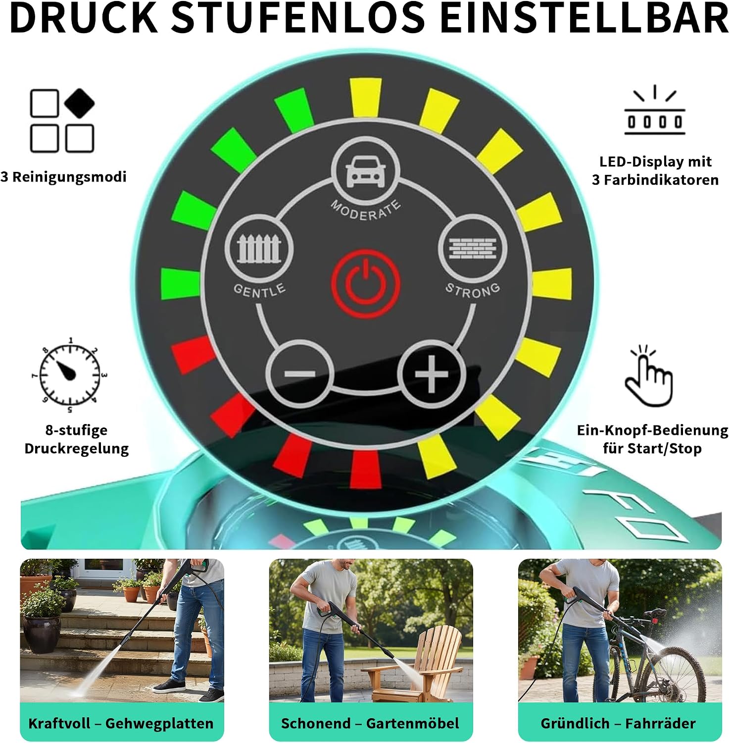 2026New Hochdruckreiniger Touchscreen 8-stufiger 200 Bar, 6-in-1-Düse, 90cm Gerätehöhe, Einstellbarer Druck 100-200bar, Fördermenge 280-500l/h, Flächenleistung 60m²/h, mit Schaumkanone Schlauchtrommel 3 2026New Hochdruckreiniger Touchscreen 8-stufiger 200 Bar, 6-in-1-Düse, 90cm Gerätehöhe, Einstellbarer Druck 100-200bar, Fördermenge 280-500l/h, Flächenleistung 60m²/h, mit Schaumkanone Schlauchtrommel – Bild 3