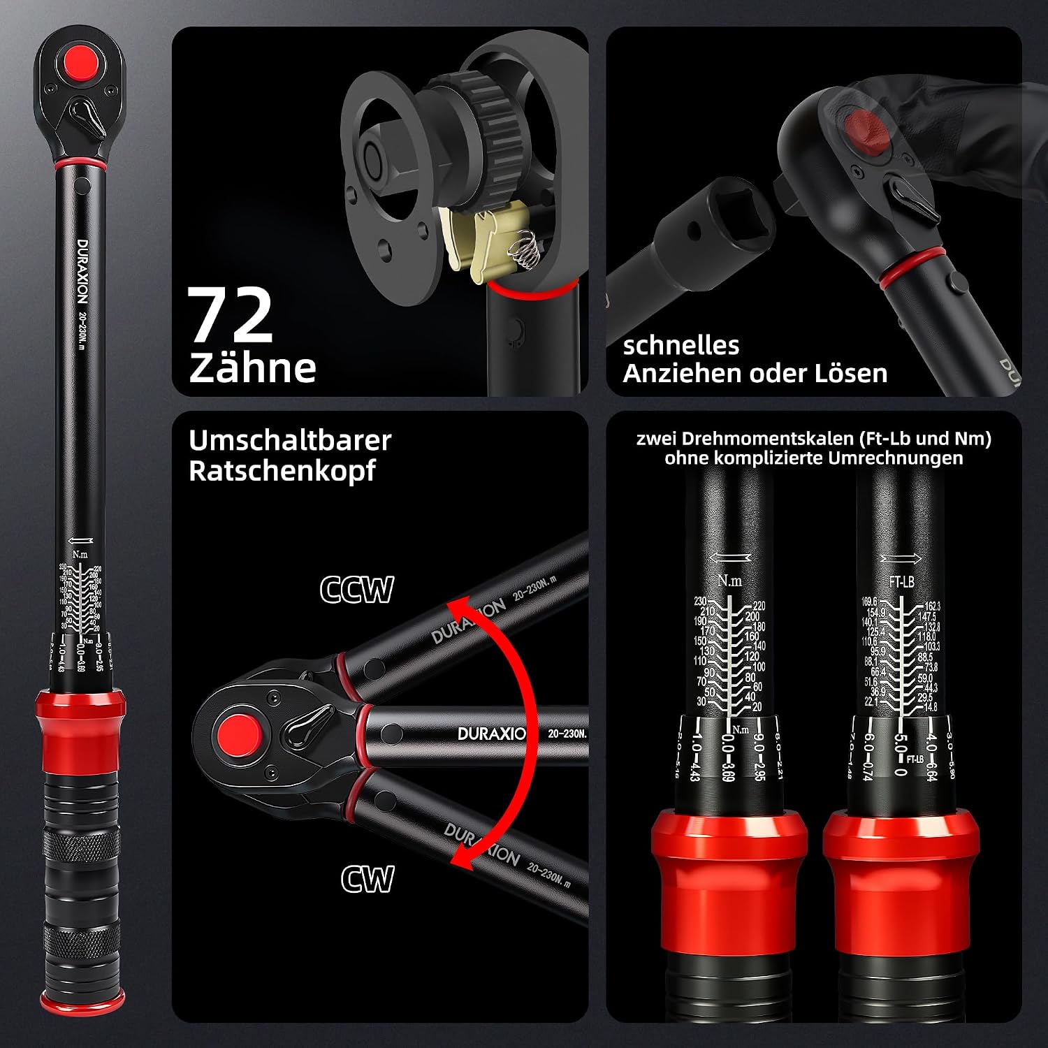 9-tlg Drehmomentschlüssel Set 1/2,3/8,1/4", 20-230,5-70,1-26Nm 2 9-tlg Drehmomentschlüssel Set 1/2,3/8,1/4", 20-230,5-70,1-26Nm – Bild 2