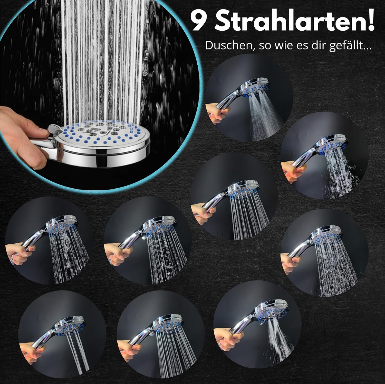 BLUMBACH® Duschkopf wassersparend Energy Rain Shower Head mit 9 Strahlarten 3 BLUMBACH® Duschkopf wassersparend Energy Rain Shower Head mit 9 Strahlarten – Bild 3