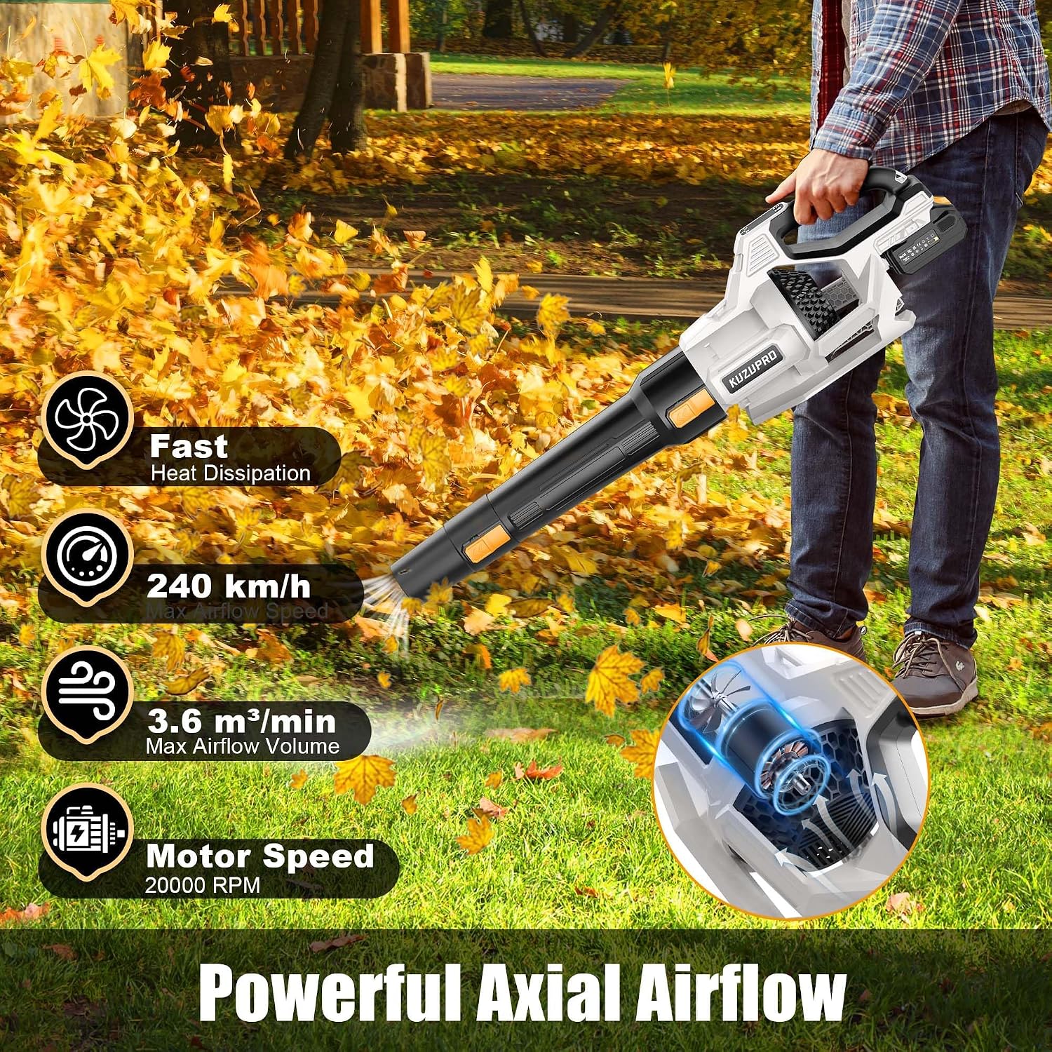 Laubbläser Akku, 21V Laubbläser mit 2 × 4,0 Ah Akkus, 3 Stufen 2 Laubbläser Akku, 21V Laubbläser mit 2 × 4,0 Ah Akkus, 3 Stufen – Bild 2