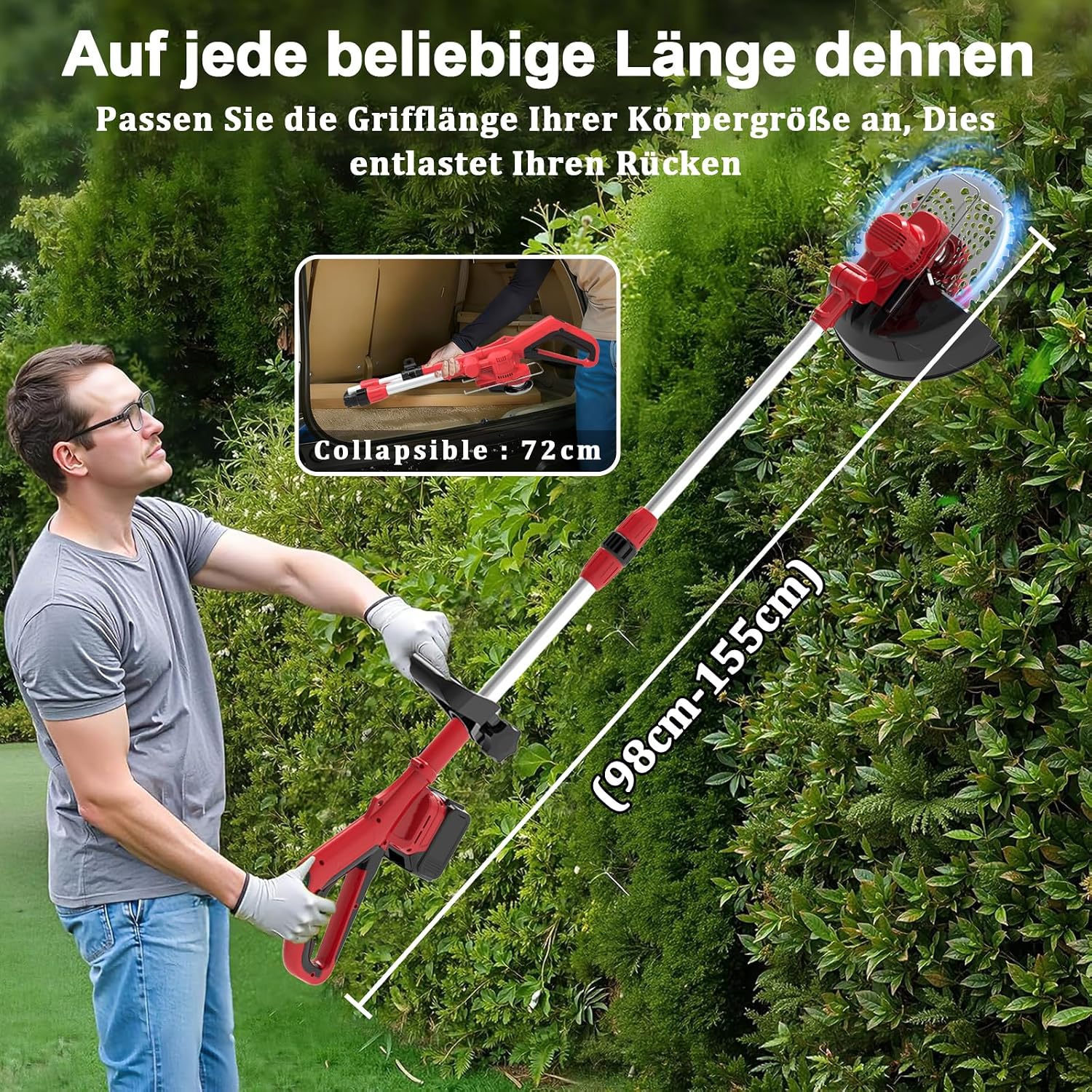 Akku Rasentrimmer mit Akku 2 * 4,0Ah und Ladegerät und Unkrautbürste, Rasentrimmer für Makita Akkus, 4-in-1 Akku Freischneider-Rasenkantenschneider für Garten Trimming, 180° Faltbar, 90° Trimmwinkel 4 Akku Rasentrimmer mit Akku 2 * 4,0Ah und Ladegerät und Unkrautbürste, Rasentrimmer für Makita Akkus, 4-in-1 Akku Freischneider-Rasenkantenschneider für Garten Trimming, 180° Faltbar, 90° Trimmwinkel – Bild 4