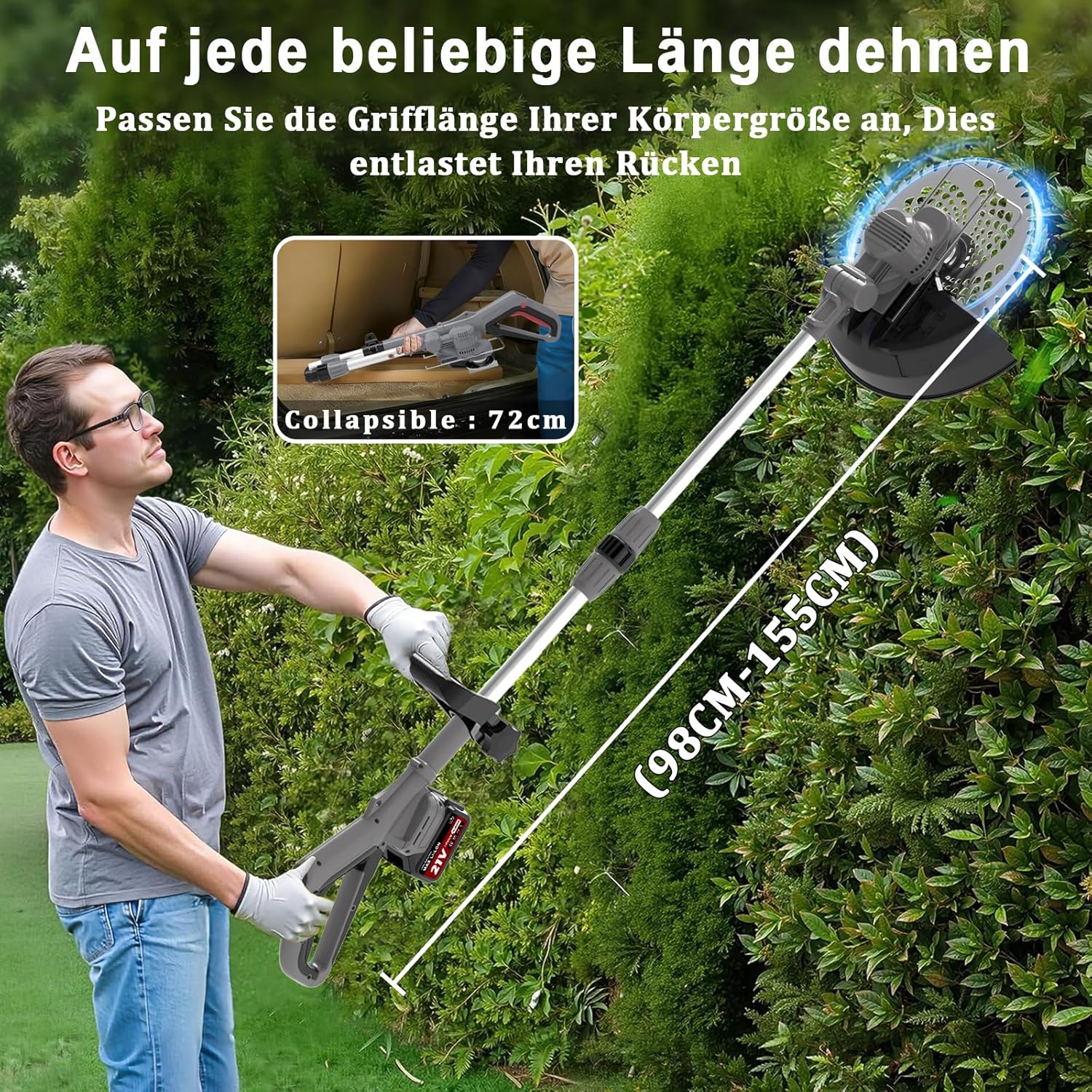 Rasentrimmer mit Akku und Unkrautbürste, Rasentrimmer für Makita Akku, 4-In-1 Akku Freischneider-Rasenkantenschneider für Garten Trimming, 180° Faltbar, 90° Trimmwinkel (Inkl 2 * 4,0Ah Akku) (Grey) 3 Rasentrimmer mit Akku und Unkrautbürste, Rasentrimmer für Makita Akku, 4-In-1 Akku Freischneider-Rasenkantenschneider für Garten Trimming, 180° Faltbar, 90° Trimmwinkel (Inkl 2 * 4,0Ah Akku) (Grey) – Bild 3