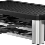 WMF Lono Selection Raclette Grill 8 Personen – Hochwertiger Cromargan Edelstahl, 1500W Leistung, keramikbeschichtete Grillplatte, 8 Pfännchen und Spatel, Temperaturregelung und Ablage