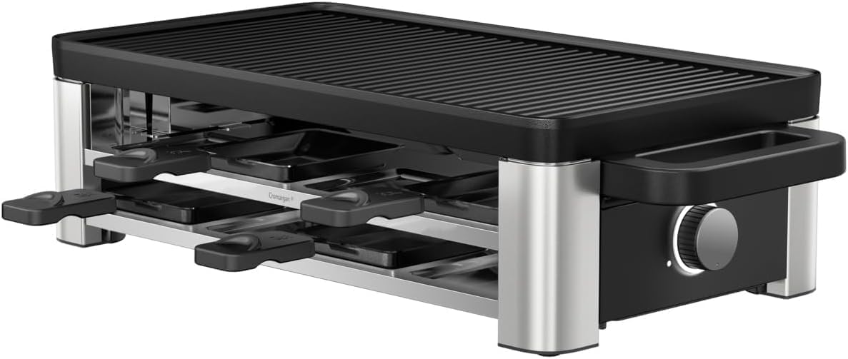 WMF Lono Selection Raclette Grill 8 Personen – Hochwertiger Cromargan Edelstahl, 1500W Leistung, keramikbeschichtete Grillplatte, 8 Pfännchen und Spatel, Temperaturregelung und Ablage 1 WMF Lono Selection Raclette Grill 8 Personen – Hochwertiger Cromargan Edelstahl, 1500W Leistung, keramikbeschichtete Grillplatte, 8 Pfännchen und Spatel, Temperaturregelung und Ablage