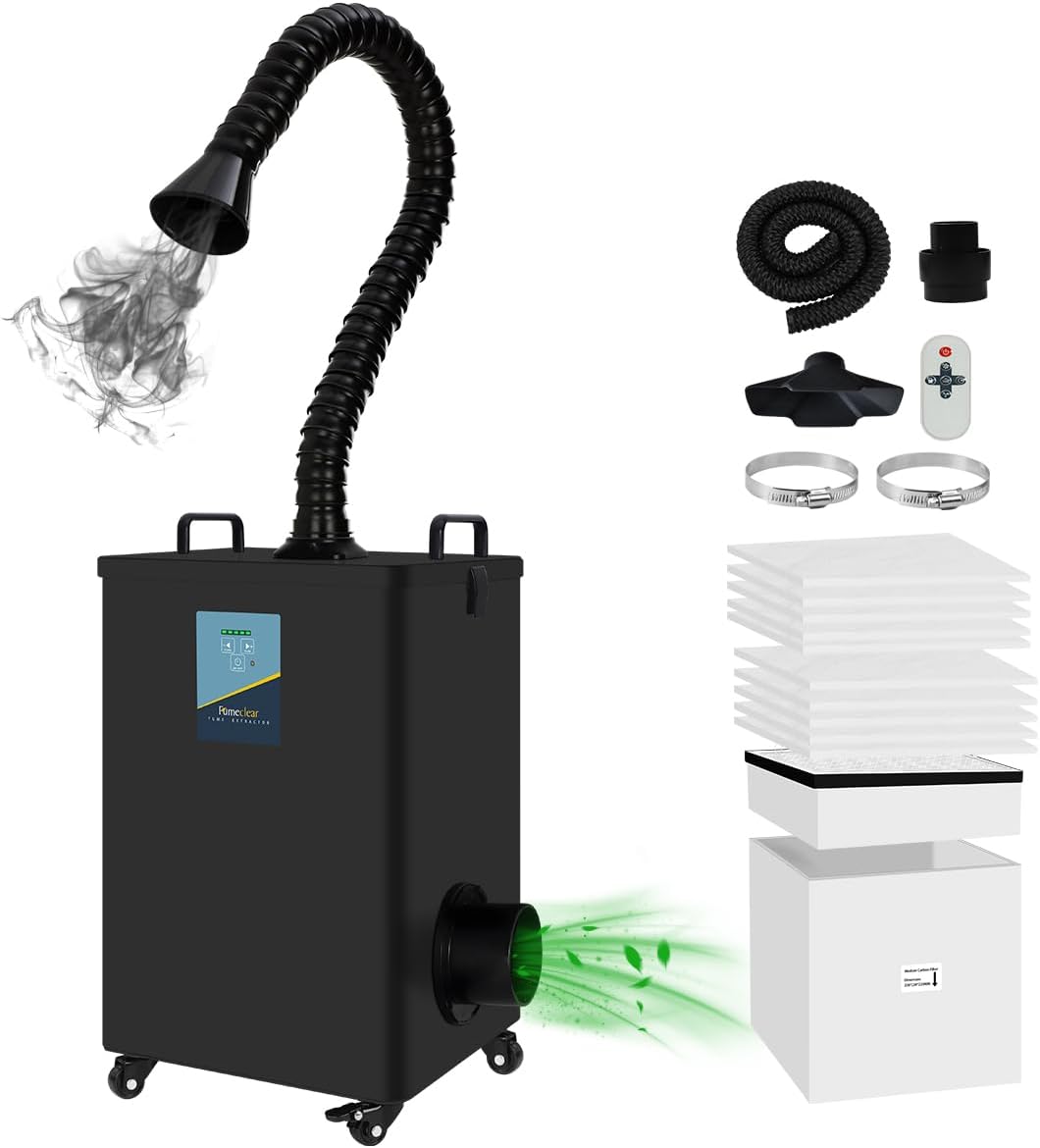 FumeClear FC-2002A Rauchabsaugung für 10-40W Lasergraviermaschinen Für A10, S2, L2, K1, A1, S1 u.a. – Starke Saugleistung 260-330 m³/h Lötrauchabsaugung, Geräuscharm mit 12 Filtern 1 FumeClear FC-2002A Rauchabsaugung für 10-40W Lasergraviermaschinen Für A10, S2, L2, K1, A1, S1 u.a. – Starke Saugleistung 260-330 m³/h Lötrauchabsaugung, Geräuscharm mit 12 Filtern