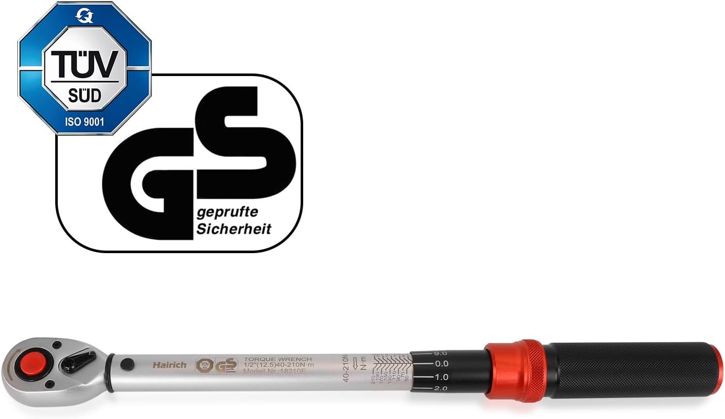 Hairich Drehmomentschlüssel Auto 1/2" 40-210 Nm | TÜV SÜD GS zertifiziert | 5-teiliges Werkzeugset mit 125 mm Verlängerung und 3 Stecknüssen | Ideal für Reifenwechsel, Auto- & Motorradreparaturen 2 Hairich Drehmomentschlüssel Auto 1/2" 40-210 Nm | TÜV SÜD GS zertifiziert | 5-teiliges Werkzeugset mit 125 mm Verlängerung und 3 Stecknüssen | Ideal für Reifenwechsel, Auto- & Motorradreparaturen – Bild 2