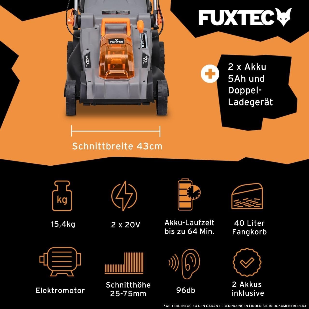 FUXTEC 40V Akku-Rasenmäher FX-E2RM43PROSET • Radantrieb • FlexSpeed • 43cm 2 FUXTEC 40V Akku-Rasenmäher FX-E2RM43PROSET • Radantrieb • FlexSpeed • 43cm – Bild 2