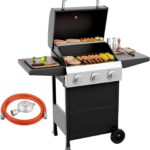 LEADZM Gasgrill 3 Brenner 10,5 kW - 50-Mbar-Druckminderungsventilgas grill mit Deckel, Vollständig ausgestattet, Gasbetriebener Grillwagen, geeignet für Camping, Gärten und Strände