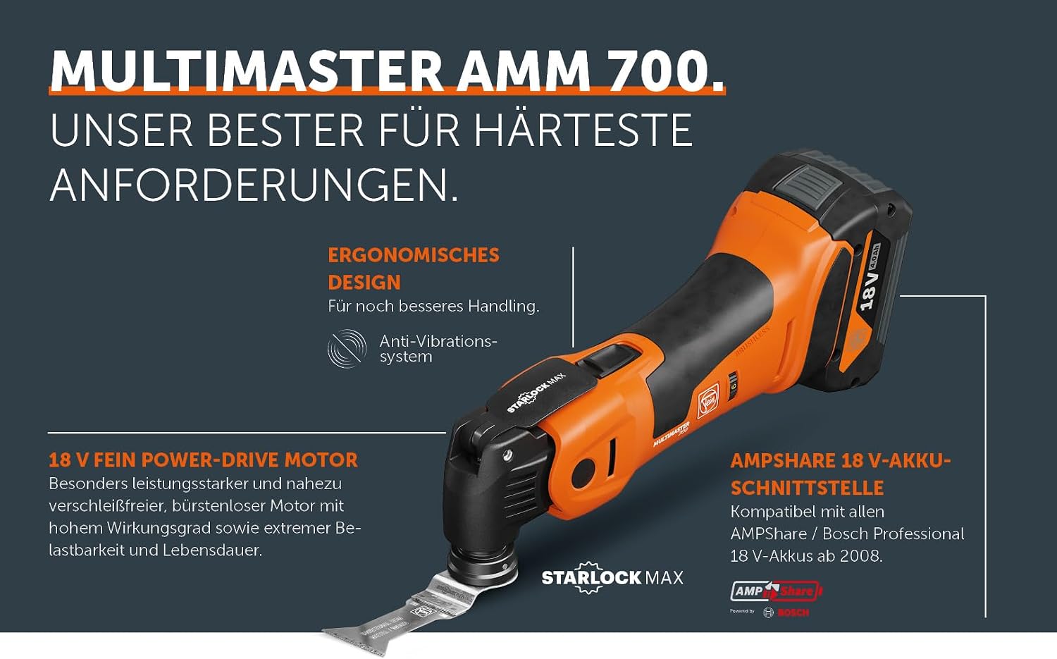 Fein Akku Multimaster AMM 700 MAX TOP 4.0 AH AS (18 V, Akku 4,0 Ah, AMPShare, StarlockMax, inkl. Zubehör-Set 60-teilig für Holz, Kunstsoff + Metall, Multifunktionswerkzeug, in L-Boxx) 71293661000 5 Fein Akku Multimaster AMM 700 MAX TOP 4.0 AH AS (18 V, Akku 4,0 Ah, AMPShare, StarlockMax, inkl. Zubehör-Set 60-teilig für Holz, Kunstsoff + Metall, Multifunktionswerkzeug, in L-Boxx) 71293661000 – Bild 5