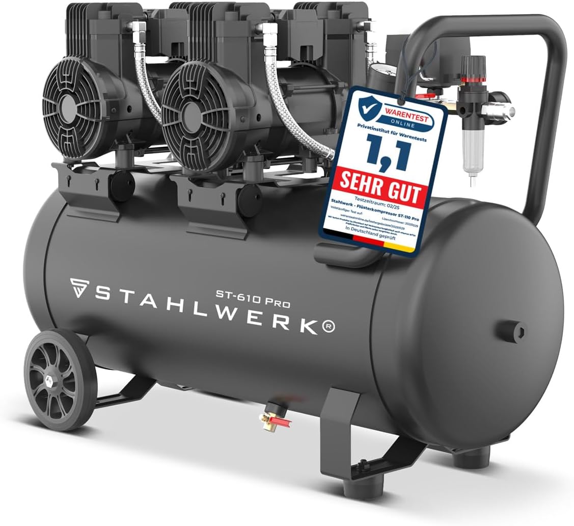 STAHLWERK Kompressor 60 L Tank, 10 bar, ölfrei & leise 70 dB (ST-610 Pro) 1 STAHLWERK Kompressor 60 L Tank, 10 bar, ölfrei & leise 70 dB (ST-610 Pro)