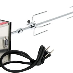 BBQ-Toro Grillspieß Set 90 cm, 220V - 240V Edelstahl Motor, 2X Fleischnadeln, Lager | Ausgleichsgewicht und Motorhalterung | Drehspieß für Gasgrill, Rotisserie, Drehspieß | Elektrisch