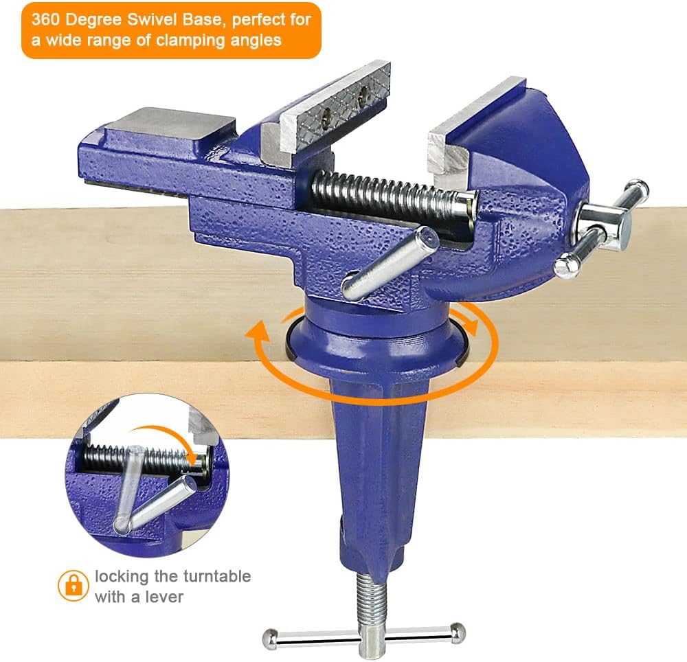 Tischschraubstock, 80mm Klein Schraubstock Klemmbar für Werkbank, Schraubstock Drehbar 360° mit Amboss & Achse für Holzbearbeitung, Bohren, Schneiden 5 Tischschraubstock, 80mm Klein Schraubstock Klemmbar für Werkbank, Schraubstock Drehbar 360° mit Amboss & Achse für Holzbearbeitung, Bohren, Schneiden – Bild 5