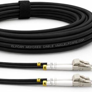 Elfcam® - 100m Gepanzerte Glasfaser-kabel LC/UPC auf LC/UPC OM3 Multimode Duplex 50/125um LSZH, LWL-Kabel LC für den Innen- und Außenbereich, Schwarz, 100M