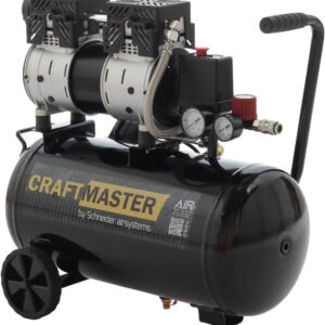 SCHNEIDER CRAFTMASTER Leiser mobiler ölfreier Kompressor 24-Liter-Tank Maximaler Druck 8 bar Leistung: 1 PS Geräuschpegel: 58 dB LpA