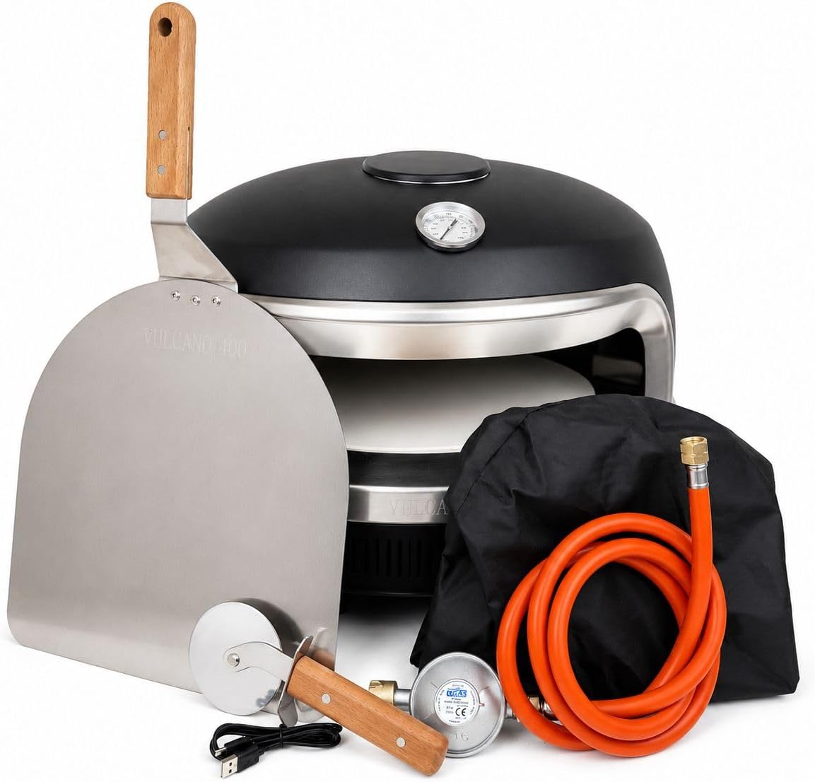 Gas Pizzaofen mit automatischem Drehteller, Outdoor Pizza Ofen bis 400 Grad, Pizza Oven mit USB C Anschluss, Steinofen Cordierit Pizzastein, 6,0 kW Gasbrenner, Komplettset Pizzaschaufel, Thermometer 4 Gas Pizzaofen mit automatischem Drehteller, Outdoor Pizza Ofen bis 400 Grad, Pizza Oven mit USB C Anschluss, Steinofen Cordierit Pizzastein, 6,0 kW Gasbrenner, Komplettset Pizzaschaufel, Thermometer – Bild 4