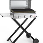Onlyfire BBQ Gasgrill Grillwagen | Plancha Gasgrill 3 Brenner | mit Faltbarem Rollwagen, Keramische Lackbeschichtung Grillplatte, Rollen | Grillfläche 57x36cm | 7Kw | für Outdoor Camping Balkon Garten
