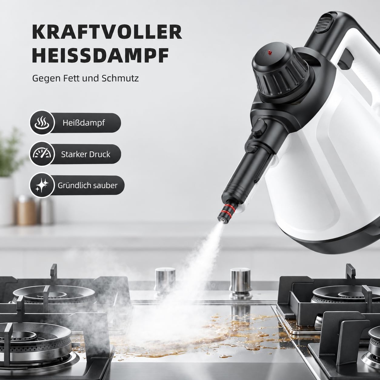 Dampfreiniger, 1200 W, 400 ml Wassertank, 13 Zubehörteile, Handgerät 2 Dampfreiniger, 1200 W, 400 ml Wassertank, 13 Zubehörteile, Handgerät – Bild 2