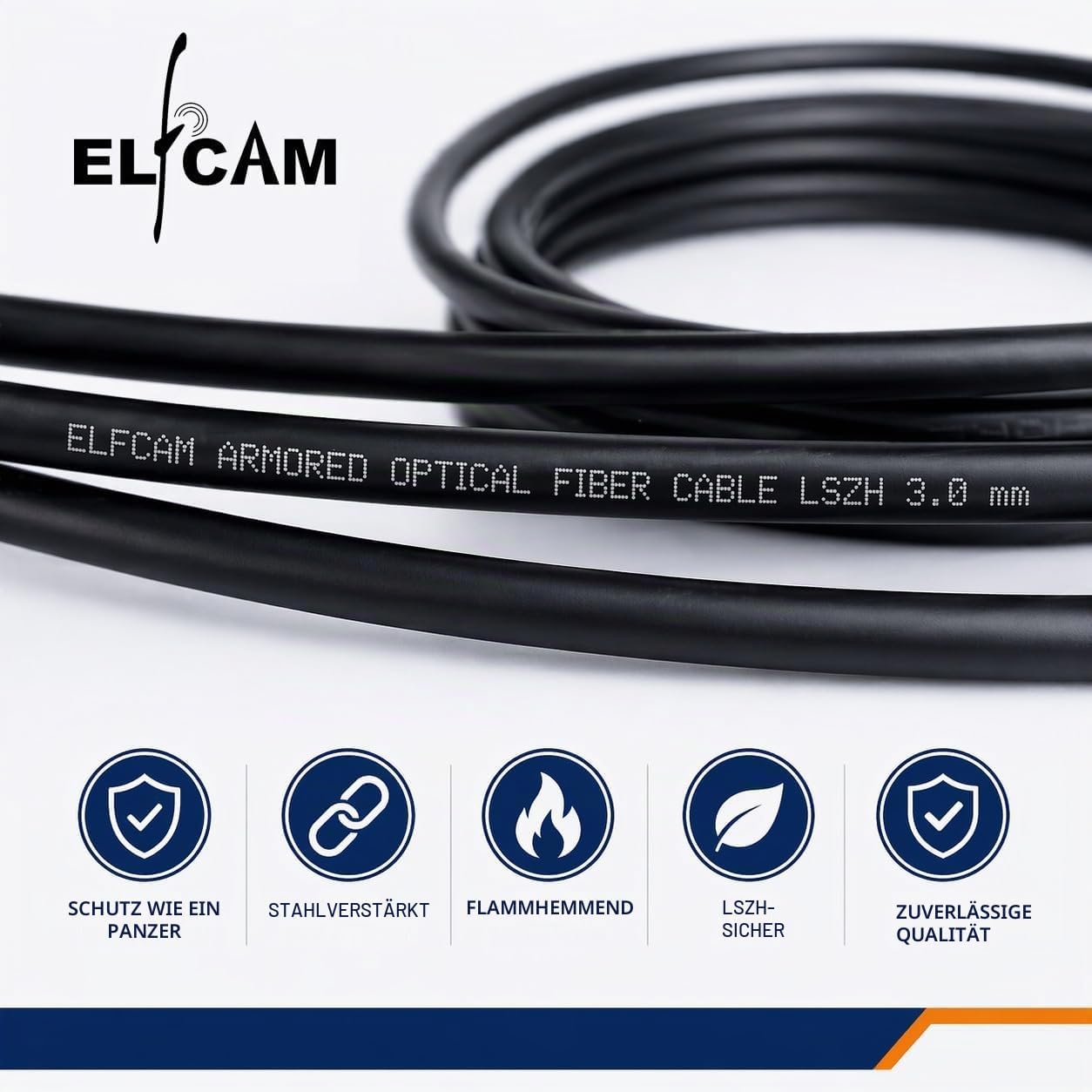 Elfcam® - 100m Gepanzerte Glasfaser-kabel LC/UPC auf LC/UPC OM3 Multimode Duplex 50/125um LSZH, LWL-Kabel LC für den Innen- und Außenbereich, Schwarz, 100M 3 Elfcam® - 100m Gepanzerte Glasfaser-kabel LC/UPC auf LC/UPC OM3 Multimode Duplex 50/125um LSZH, LWL-Kabel LC für den Innen- und Außenbereich, Schwarz, 100M – Bild 3