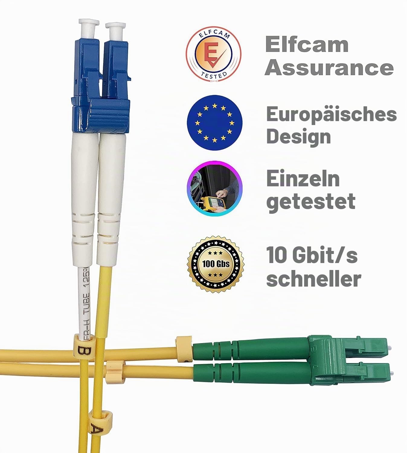 Elfcam® - LWL Kabel OS2 LC/APC zu LC/UPC Singlemode Duplex 9/125um Glasfaser-kabel LSZH, 1M 4 Elfcam® - LWL Kabel OS2 LC/APC zu LC/UPC Singlemode Duplex 9/125um Glasfaser-kabel LSZH, 1M – Bild 4