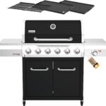 Nexgrill Gourmet Pro 6-Brenner Gasgrill mit Keramik-Seitenbrenner, Plancha Griddle-Max System, porzellanbeschichtetem Gusseisenrost & Edelstahlbrennern – Ideal für Garten, Balkon & BBQ-Event