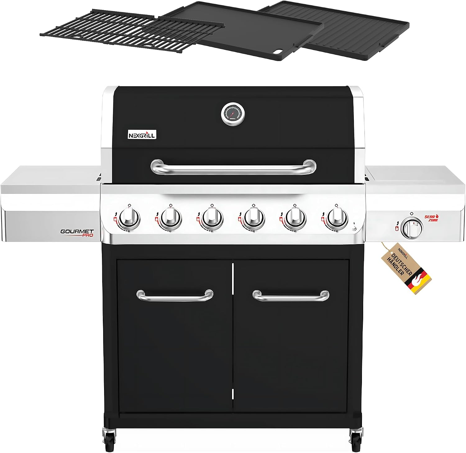 Nexgrill Gourmet Pro 6-Brenner Gasgrill mit Keramik-Seitenbrenner, Plancha Griddle-Max System, porzellanbeschichtetem Gusseisenrost & Edelstahlbrennern – Ideal für Garten, Balkon & BBQ-Event 1 Nexgrill Gourmet Pro 6-Brenner Gasgrill mit Keramik-Seitenbrenner, Plancha Griddle-Max System, porzellanbeschichtetem Gusseisenrost & Edelstahlbrennern – Ideal für Garten, Balkon & BBQ-Event