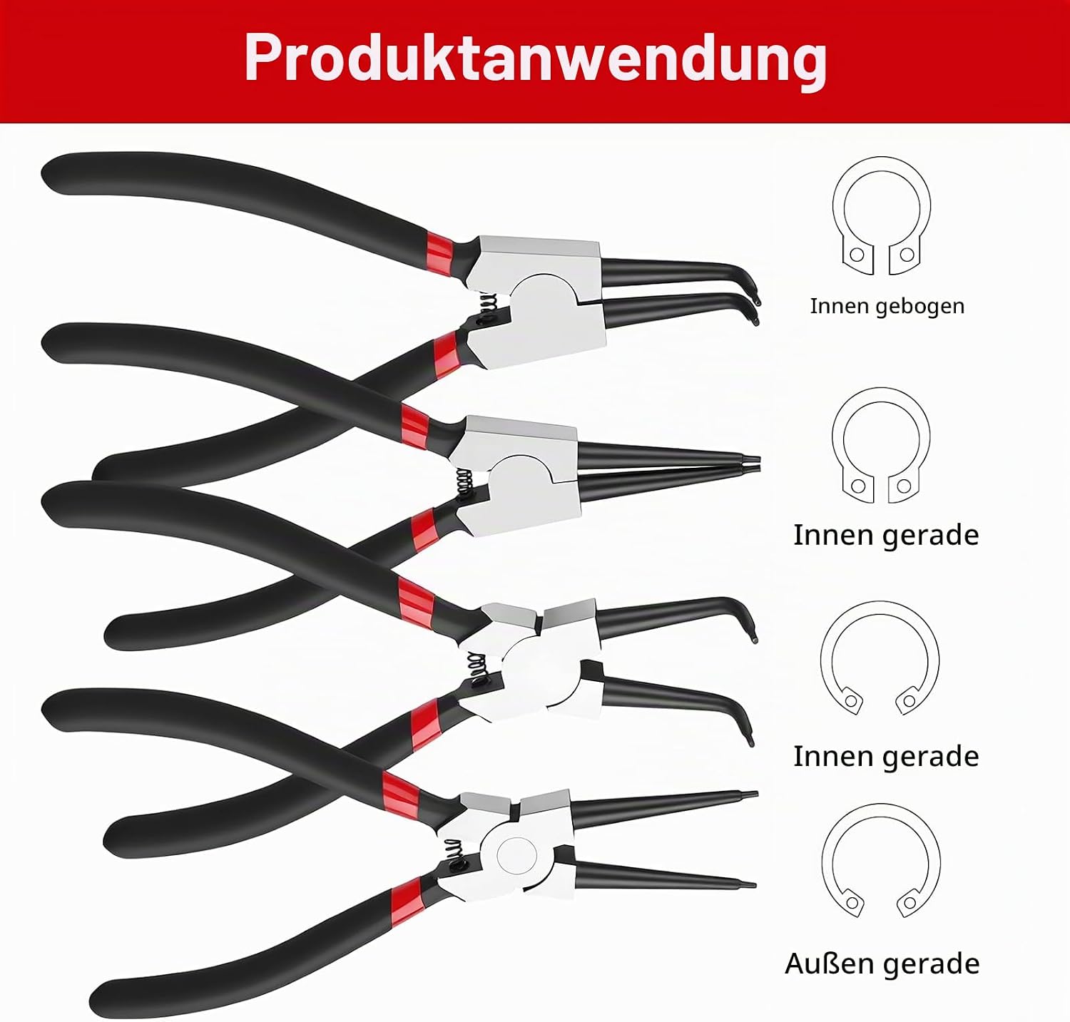 4 Teiliges Sprengringzange Innen und Außen Sprengring Set mit Aufbewahrungstasche Sprengringzangen Set für Mechanik, Reparatur, Montage, Stahlzangen mit Rutschfestem Griff 170mm Schwarz 4 4 Teiliges Sprengringzange Innen und Außen Sprengring Set mit Aufbewahrungstasche Sprengringzangen Set für Mechanik, Reparatur, Montage, Stahlzangen mit Rutschfestem Griff 170mm Schwarz – Bild 4