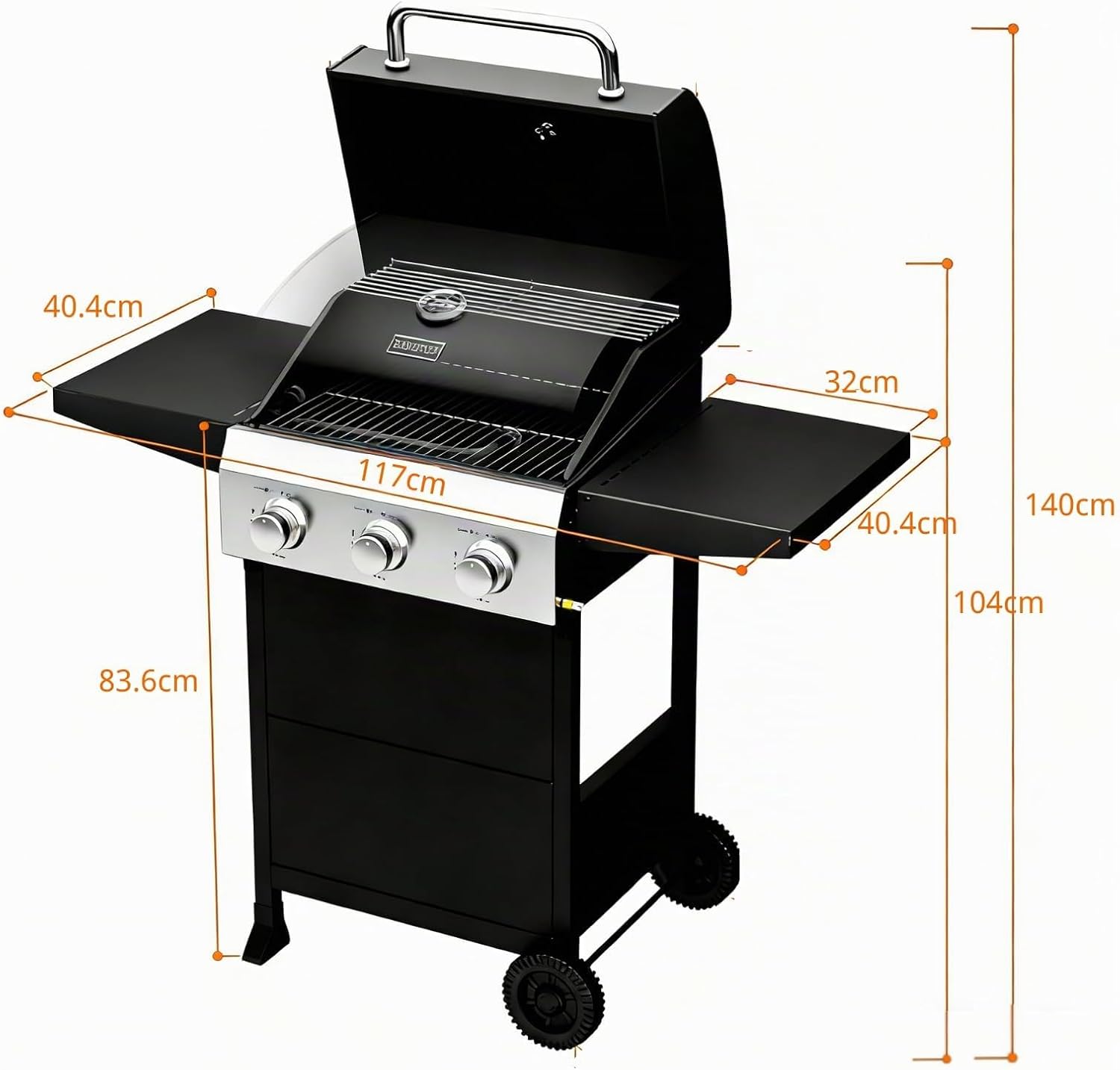 LEADZM Gasgrill 3 Brenner 10,5 kW - 50-Mbar-Druckminderungsventilgas grill mit Deckel, Vollständig ausgestattet, Gasbetriebener Grillwagen, geeignet für Camping, Gärten und Strände 2 LEADZM Gasgrill 3 Brenner 10,5 kW - 50-Mbar-Druckminderungsventilgas grill mit Deckel, Vollständig ausgestattet, Gasbetriebener Grillwagen, geeignet für Camping, Gärten und Strände – Bild 2