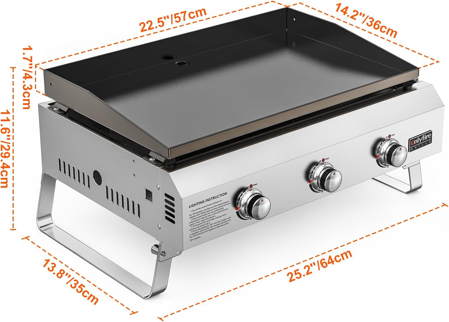 onlyfire 3-Brenner Tischgasgrill, Edelstahl Plancha Gasgrill 2 onlyfire 3-Brenner Tischgasgrill, Edelstahl Plancha Gasgrill – Bild 2
