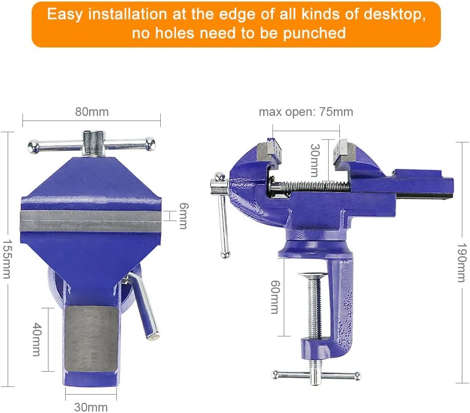 Tischschraubstock, 80mm Klein Schraubstock Klemmbar für Werkbank, Schraubstock Drehbar 360° mit Amboss & Achse für Holzbearbeitung, Bohren, Schneiden 3 Tischschraubstock, 80mm Klein Schraubstock Klemmbar für Werkbank, Schraubstock Drehbar 360° mit Amboss & Achse für Holzbearbeitung, Bohren, Schneiden – Bild 3