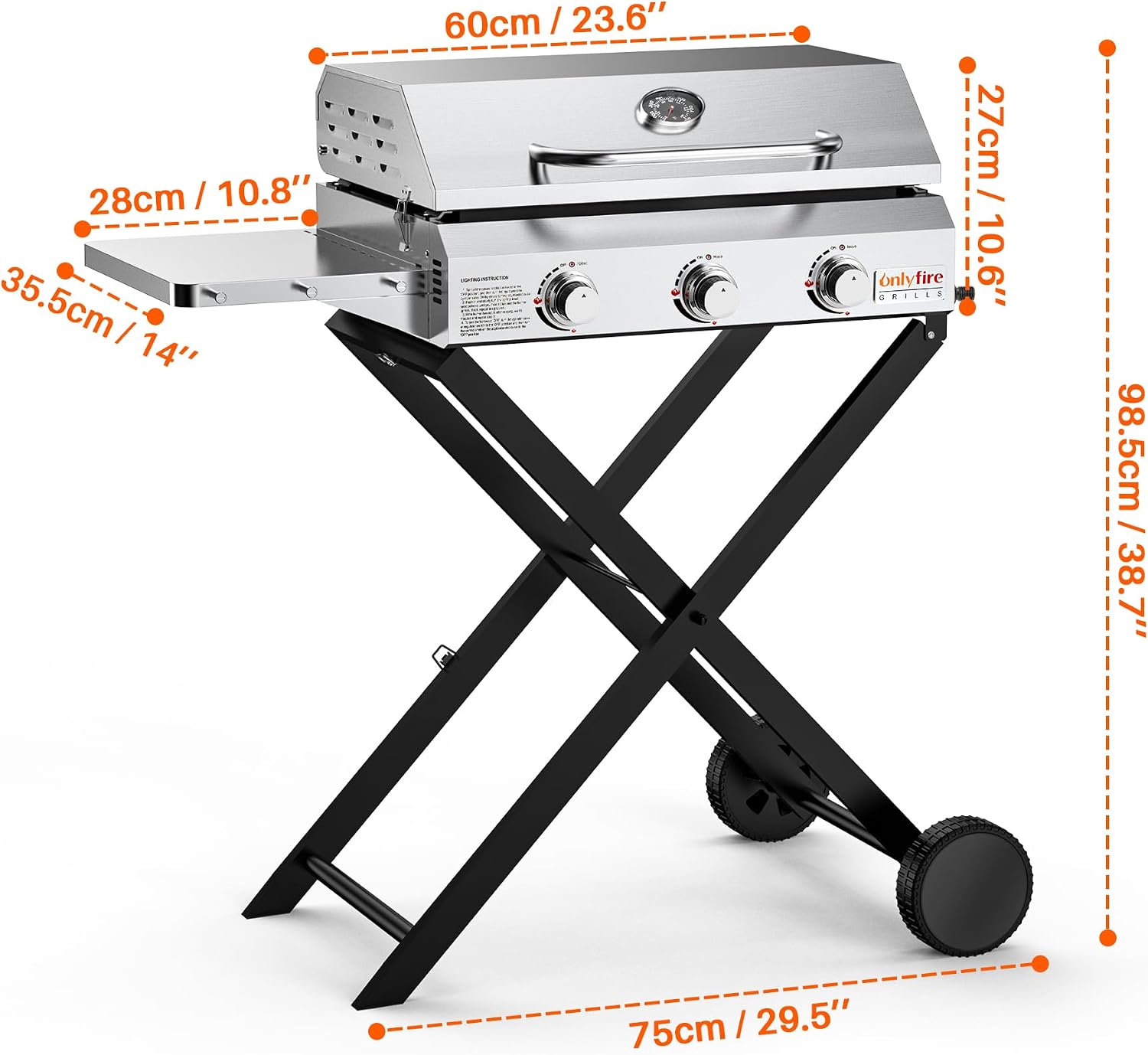 Onlyfire BBQ Gasgrill Grillwagen | Plancha Gasgrill 3 Brenner | mit Faltbarem Rollwagen, Keramische Lackbeschichtung Grillplatte, Rollen | Grillfläche 57x36cm | 7Kw | für Outdoor Camping Balkon Garten 2 Onlyfire BBQ Gasgrill Grillwagen | Plancha Gasgrill 3 Brenner | mit Faltbarem Rollwagen, Keramische Lackbeschichtung Grillplatte, Rollen | Grillfläche 57x36cm | 7Kw | für Outdoor Camping Balkon Garten – Bild 2