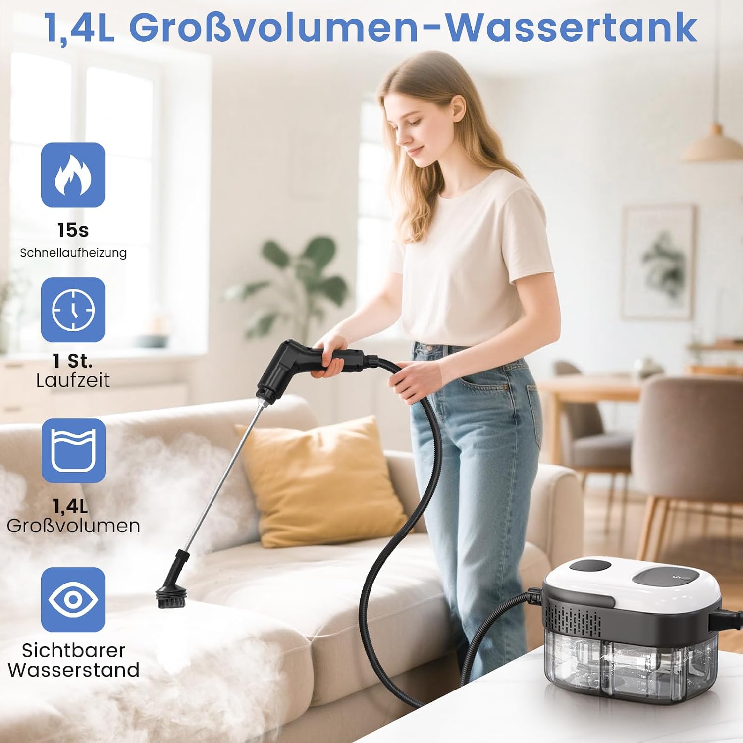 Granarbol 2. Gen. Dampfreiniger Handgerät für alles,15s Heizung, 3 stufig 2 Granarbol 2. Gen. Dampfreiniger Handgerät für alles,15s Heizung, 3 stufig – Bild 2
